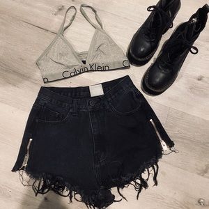 UNIF Distressed Black Denim Shorts